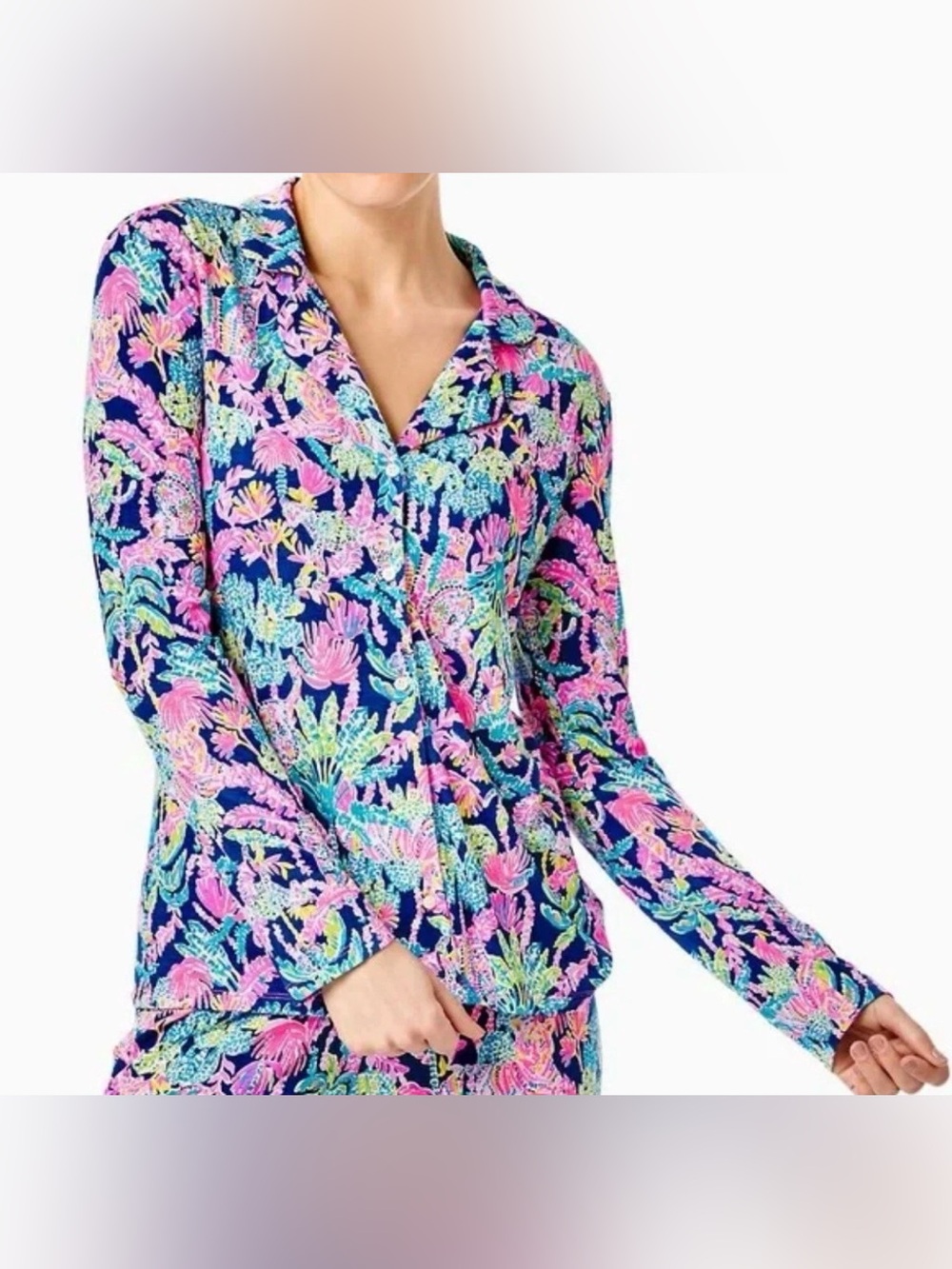 PJ Knit Size S Button Up Top Oyster Bay Navy by Lilly Pulitzer